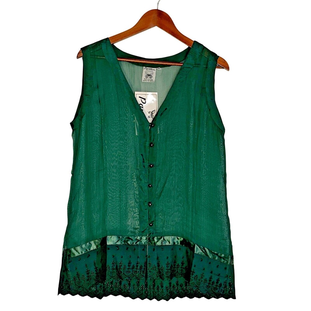 Papillon Sleeveless Blouse Womens Size M Green‎ NWT Eyelet Sheer Rayon